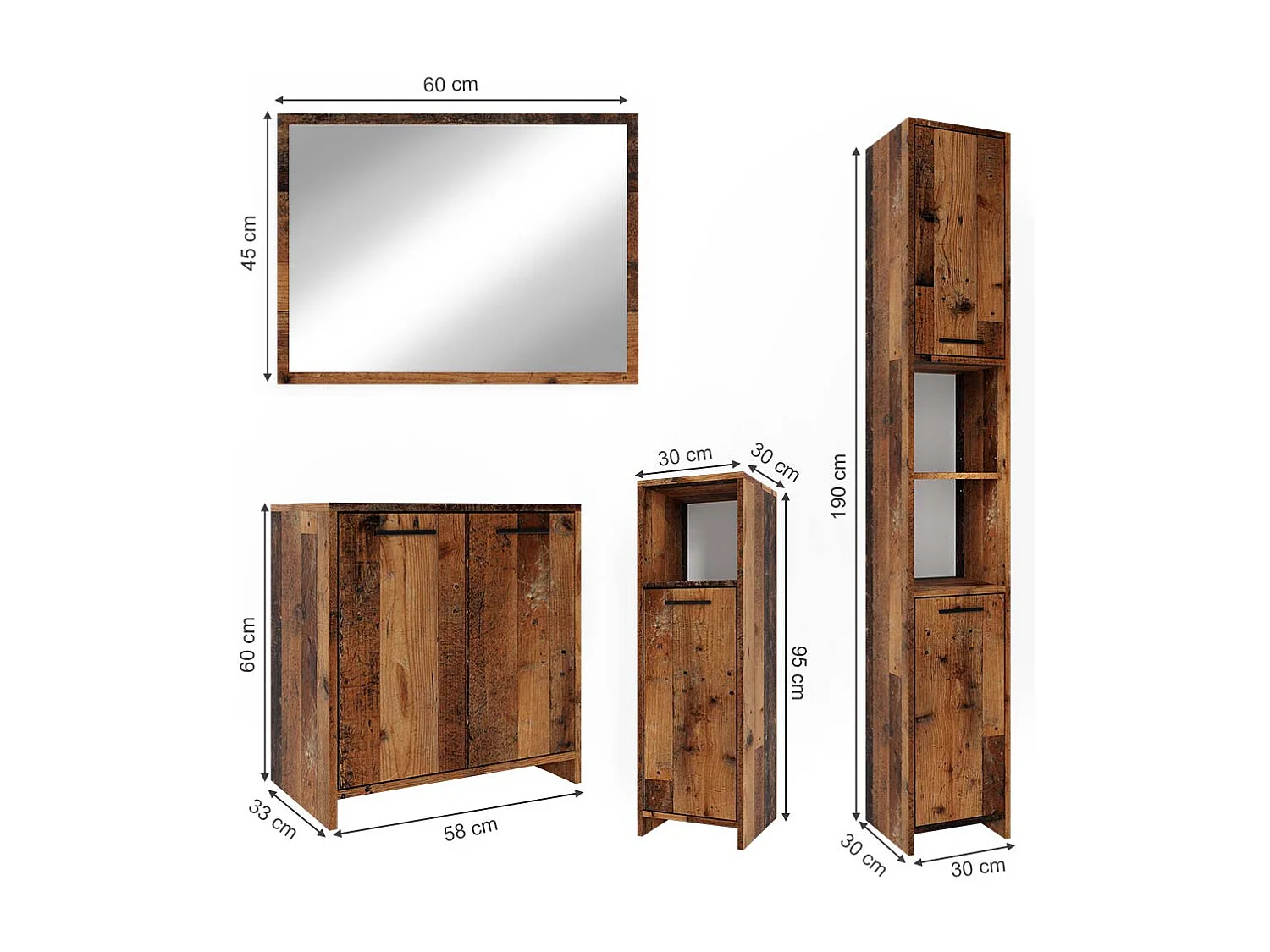 Conjunto de muebles de baño roble rústico 58x33x60 kiko