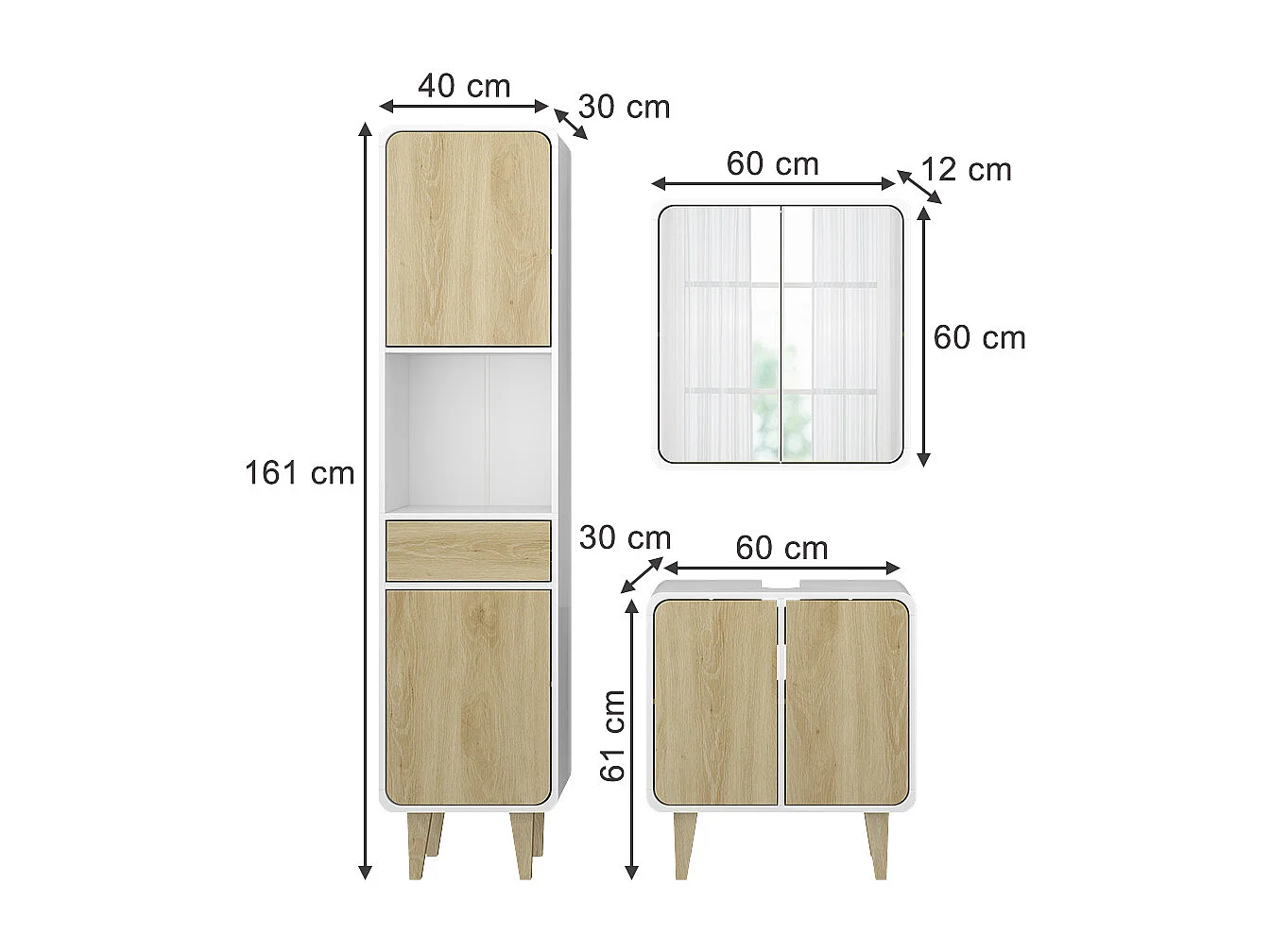 Meubles bain blanc/chêne 60x30x61 arla