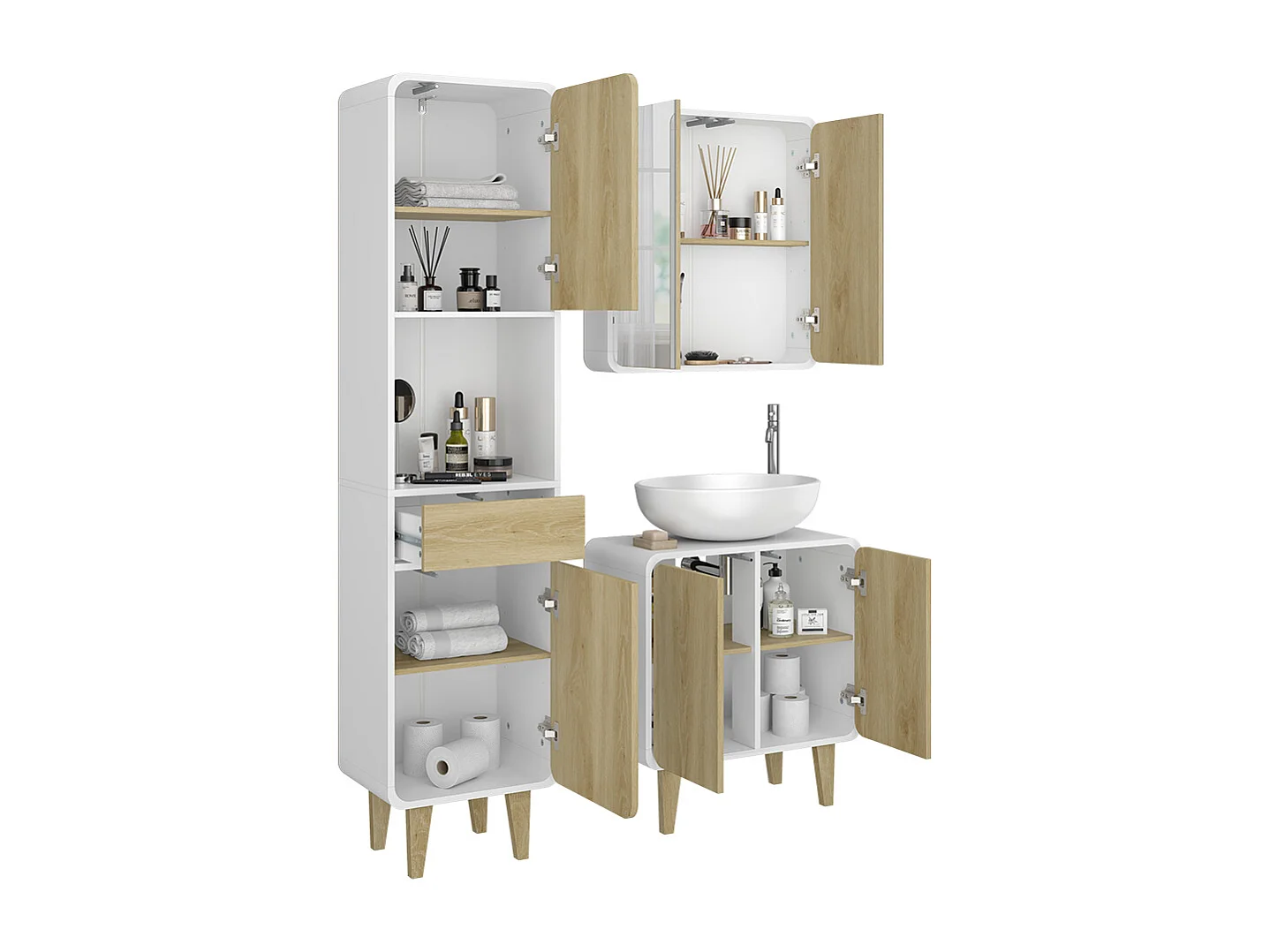 Meubles bain blanc/chêne 60x30x61 arla