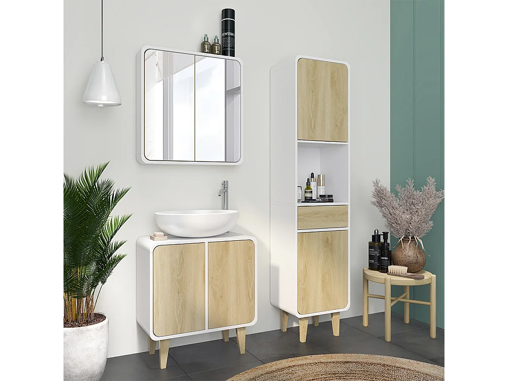 Meubles bain blanc/chêne 60x30x61 arla