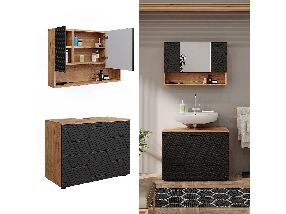 Meubles bain anthracite avec structure en nid dabeille 80x41x58.6 irma