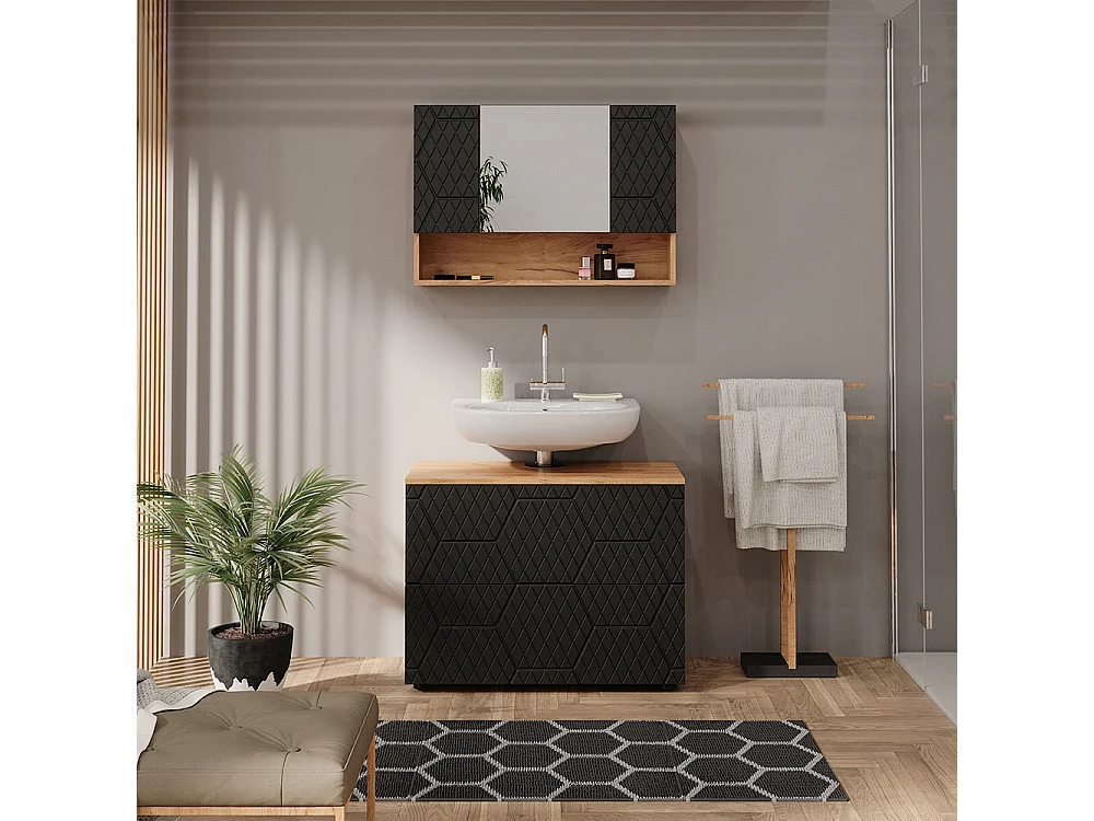 Meubles bain anthracite avec structure en nid dabeille 80x41x58.6 irma
