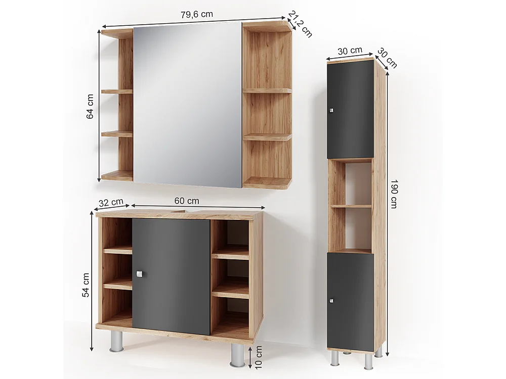 Set mobili bagno rovere 60x32x54 fynn