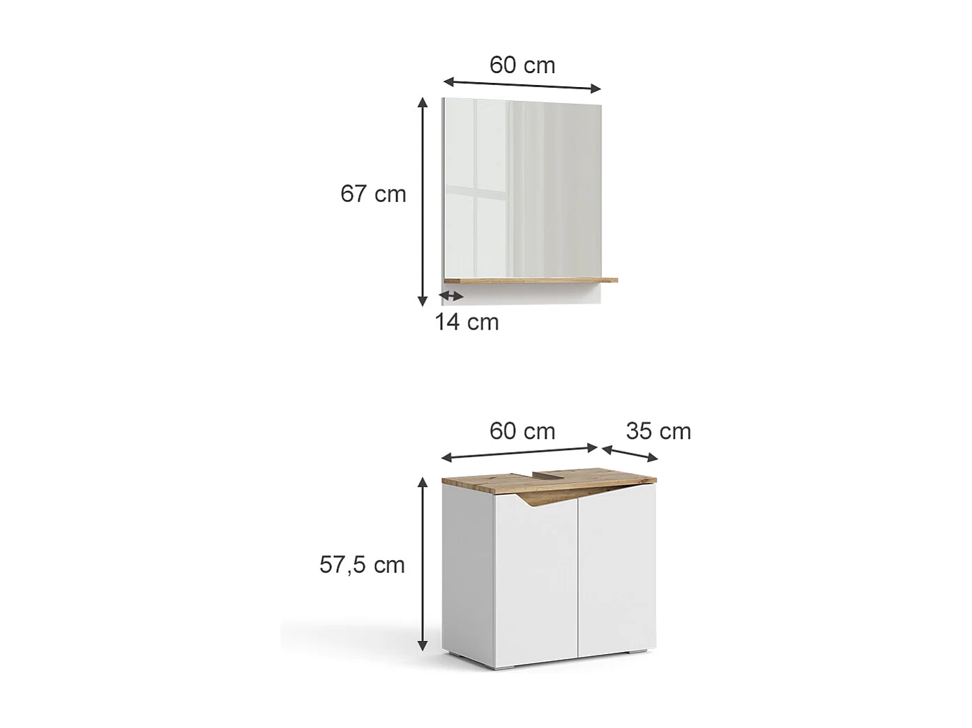 Meubles bain blanc 60x35x57 marelle