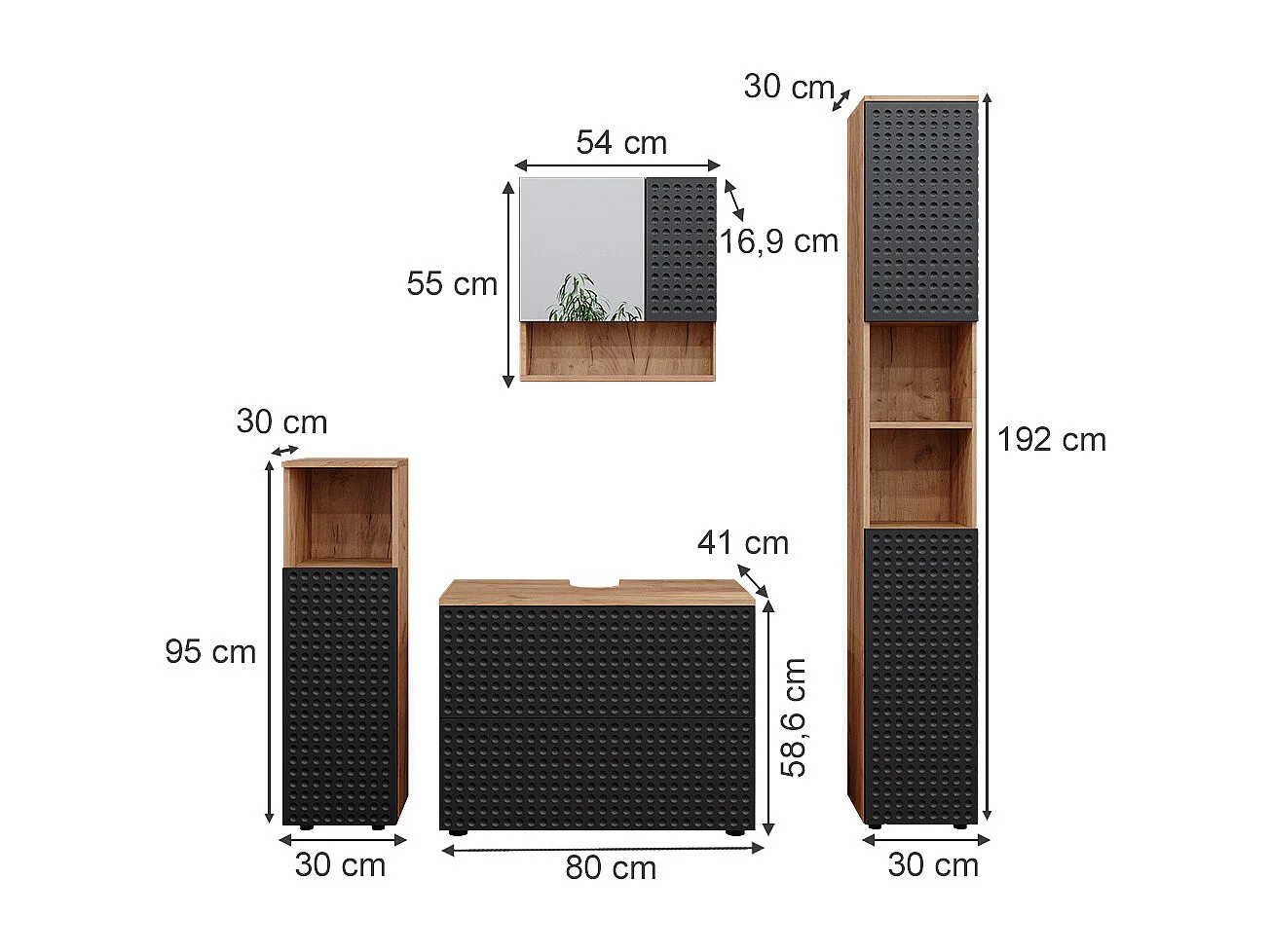 Conjunto de muebles de baño lunares antracita 80x41x58 irma