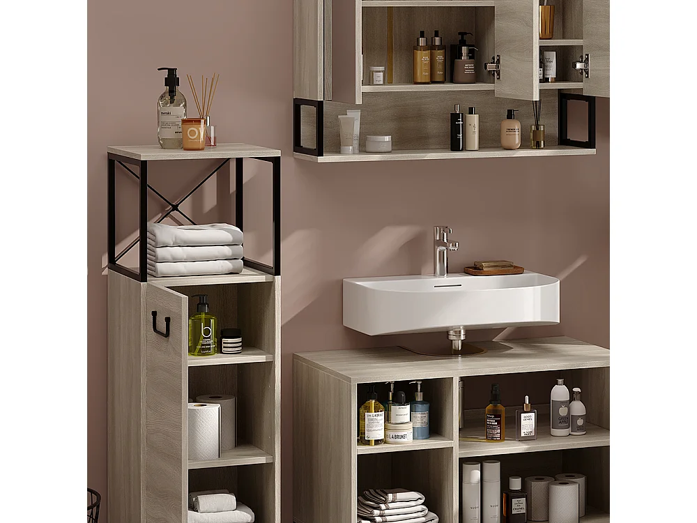 Conjunto de muebles de baño roble/negro 80x45.5x60 vionna