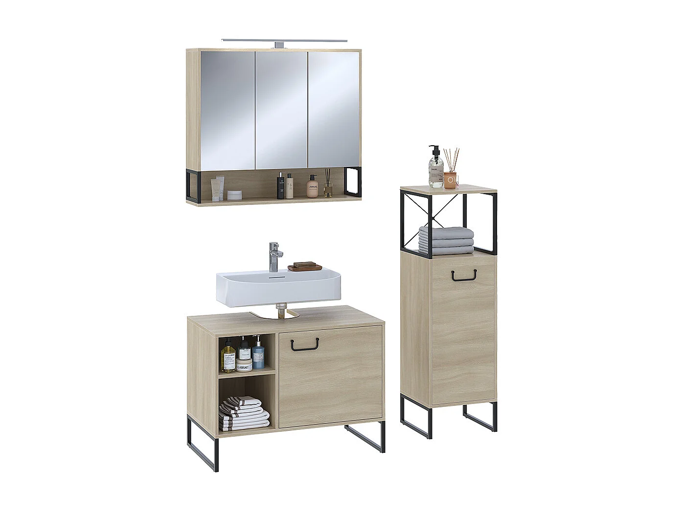 Conjunto de muebles de baño roble/negro 80x45.5x60 vionna