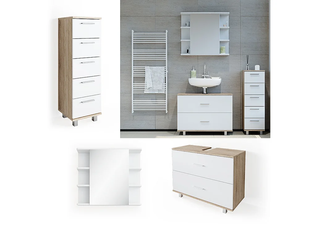 Set mobili bagno bianco/sonoma 80x33x60 ilias