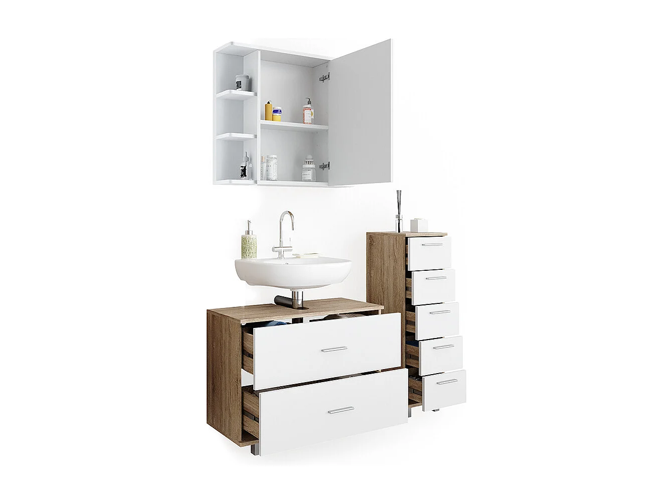 Set mobili bagno bianco/sonoma 80x33x60 ilias