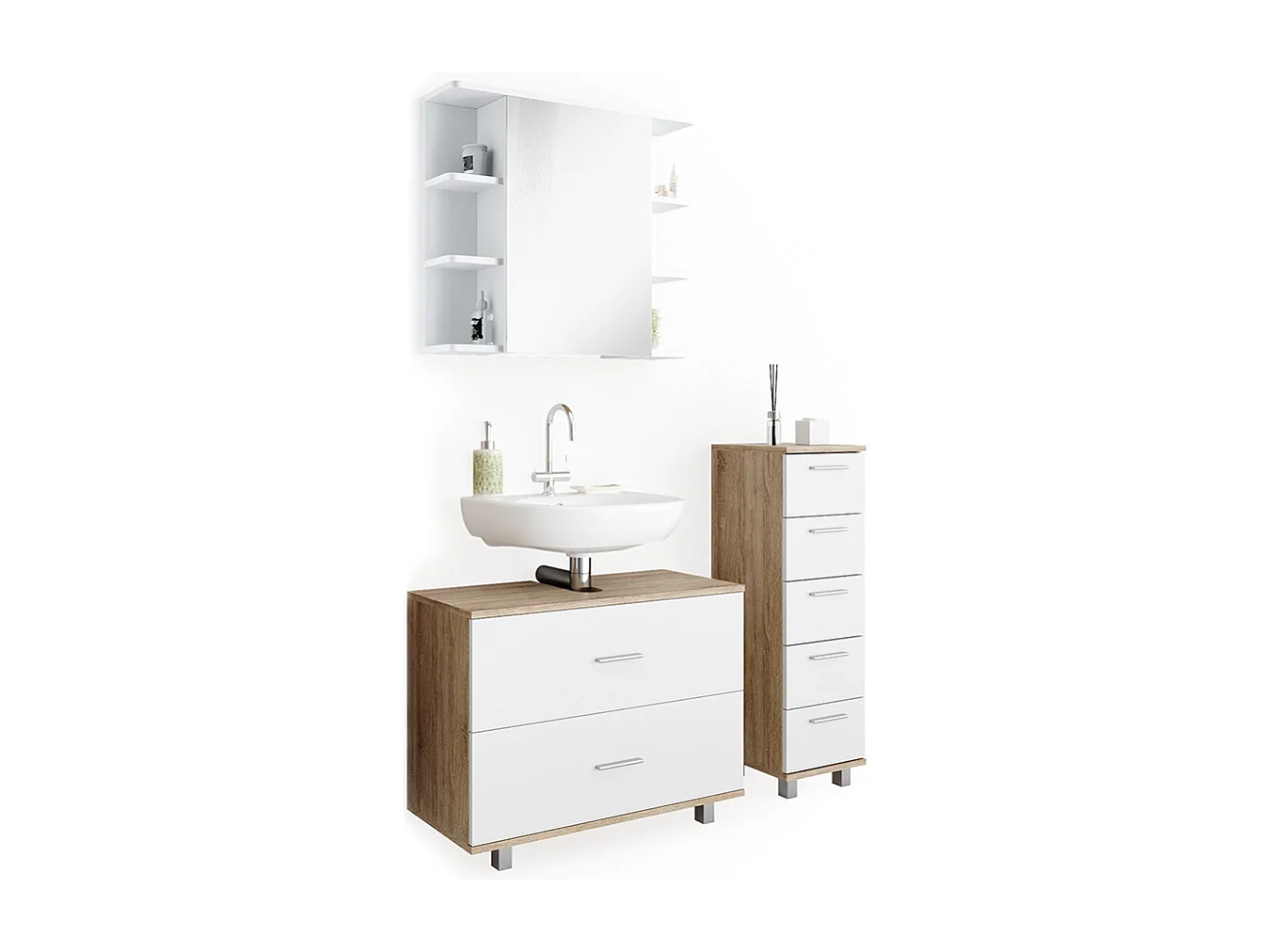 Set mobili bagno bianco/sonoma 80x33x60 ilias
