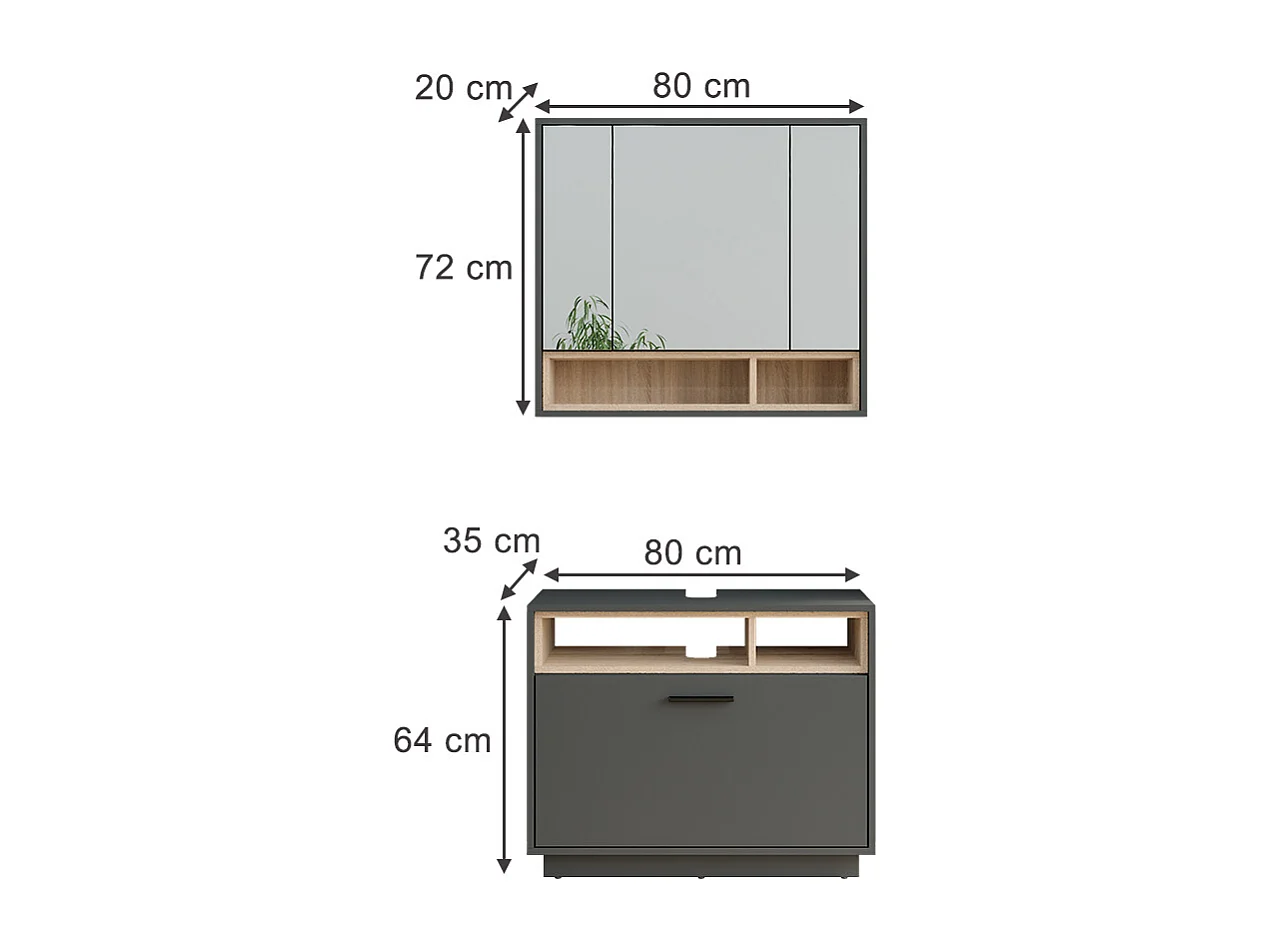 Badmöbel-Set anthrazit/sonoma 80x35x64 beatrice