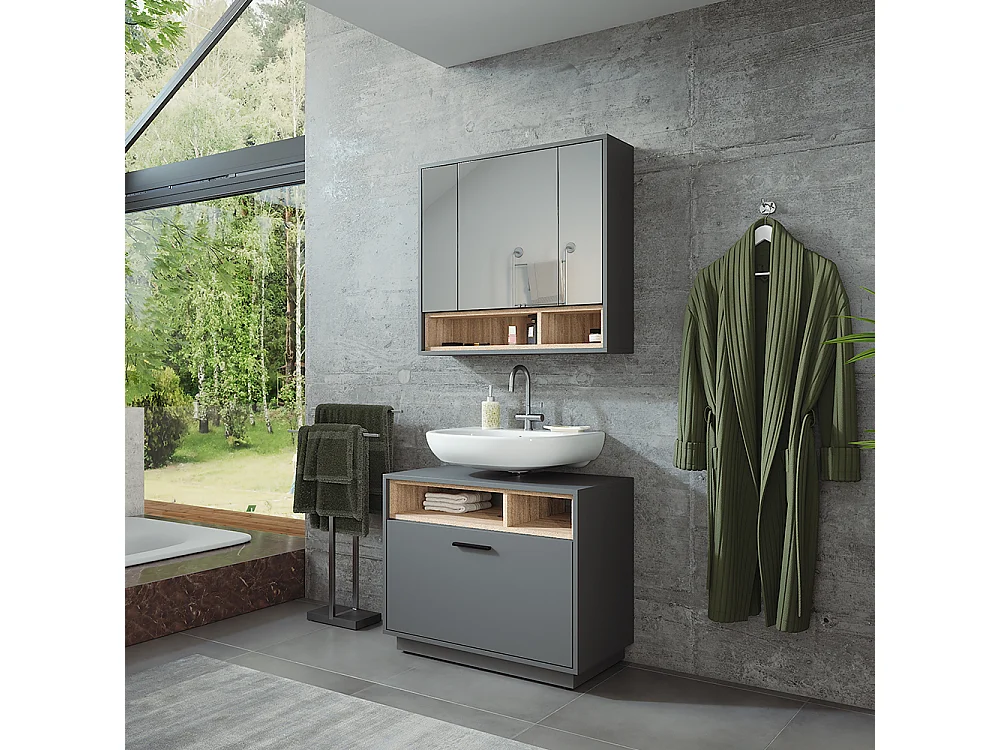 Ensemble de meubles de salle de bains anthracite/sonoma 80x35x64 beatrice
