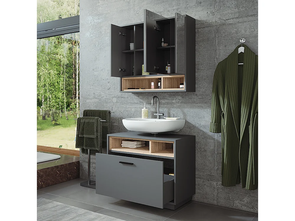Ensemble de meubles de salle de bains anthracite/sonoma 80x35x64 beatrice