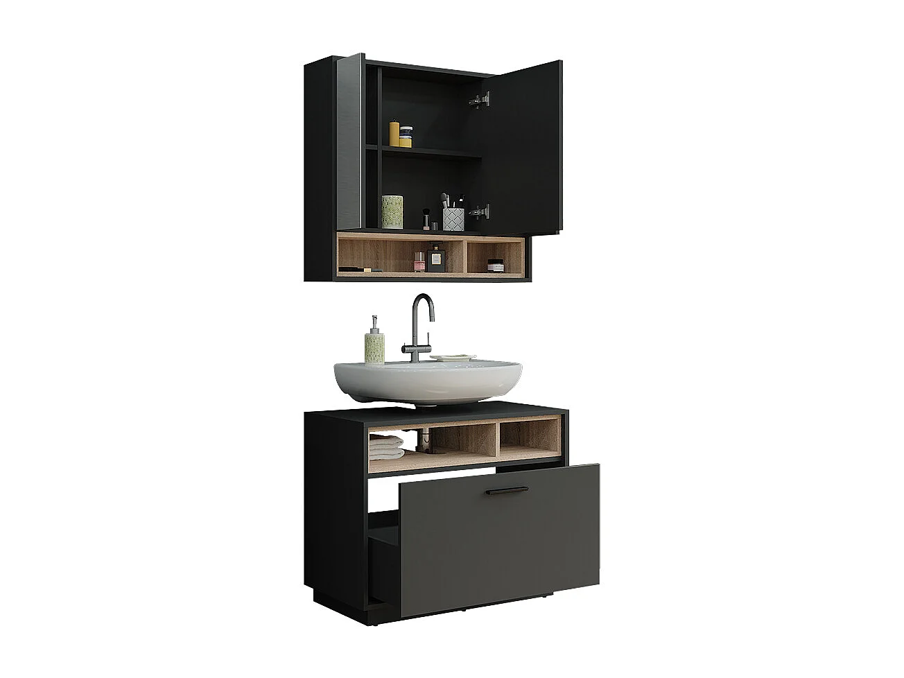 Ensemble de meubles de salle de bains anthracite/sonoma 80x35x64 beatrice