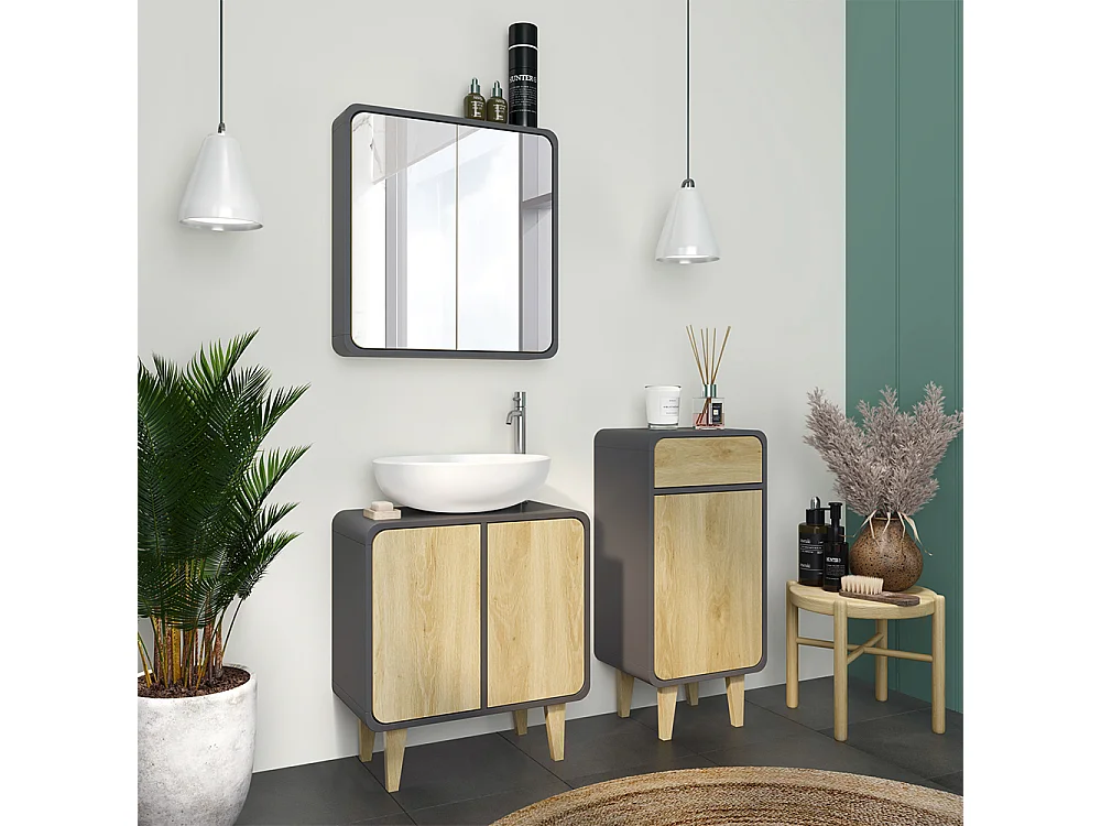 Badmöbel-Set anthrazit/eiche 60x30x61 arla