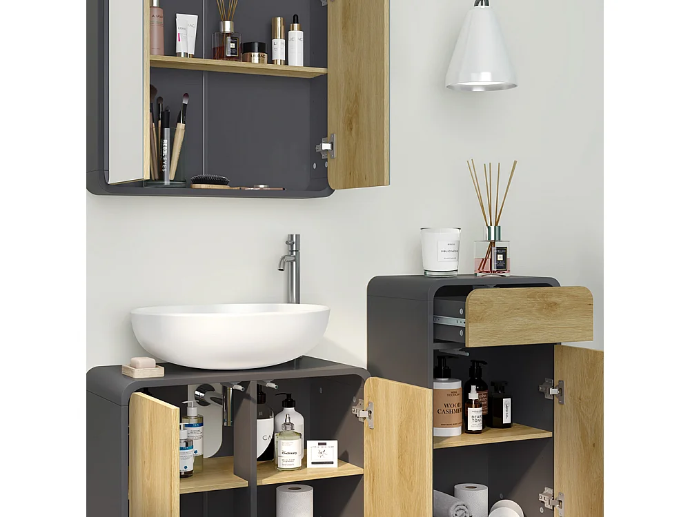 Badmöbel-Set anthrazit/eiche 60x30x61 arla