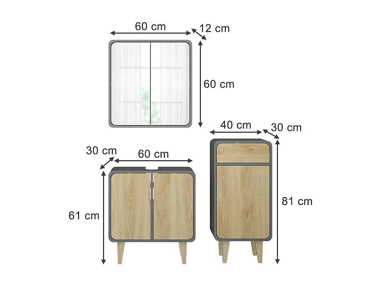 Meubles bain anthracite/chêne 60x30x61 arla