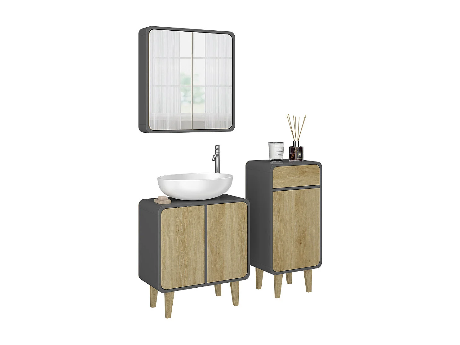 Meubles bain anthracite/chêne 60x30x61 arla