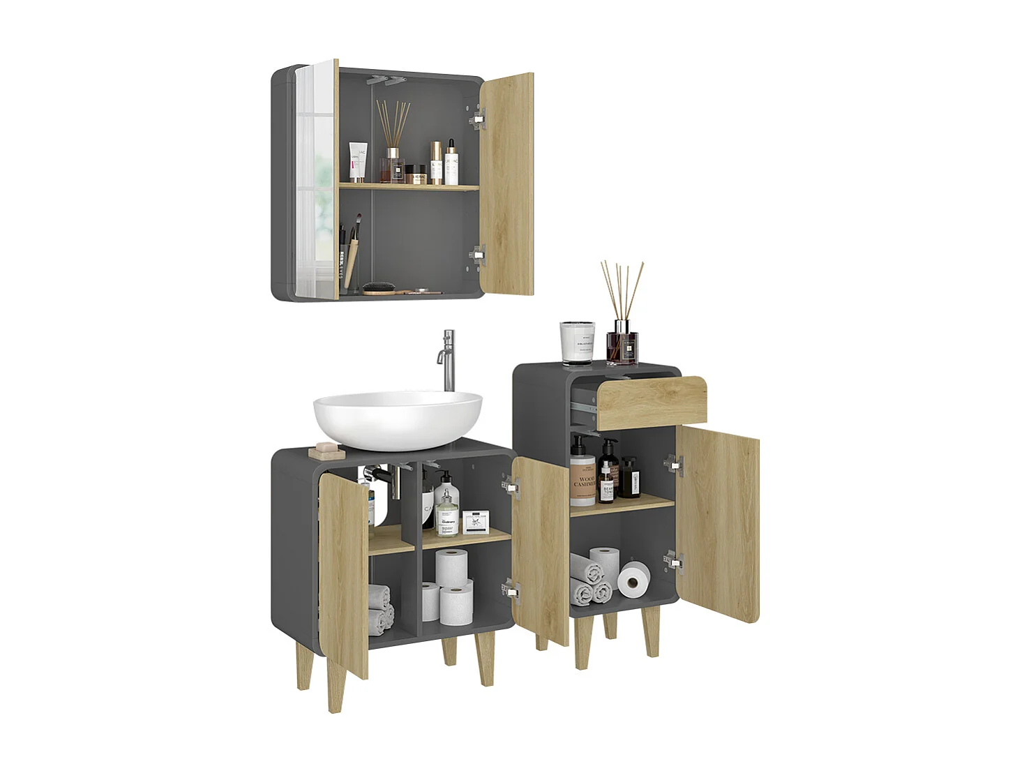 Meubles bain anthracite/chêne 60x30x61 arla