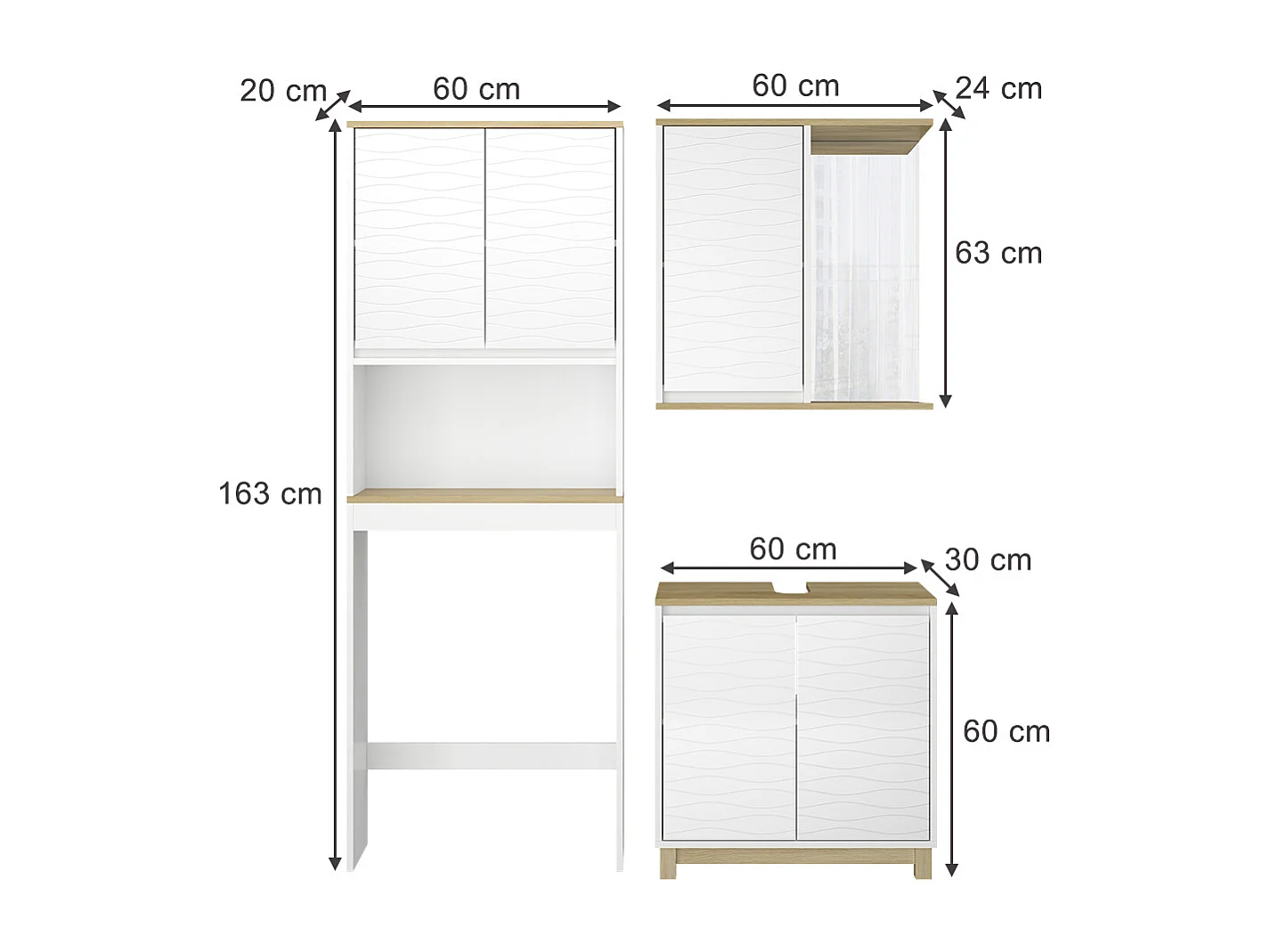 Set di mobili da bagno bianco/quercia 60x30x60 livia