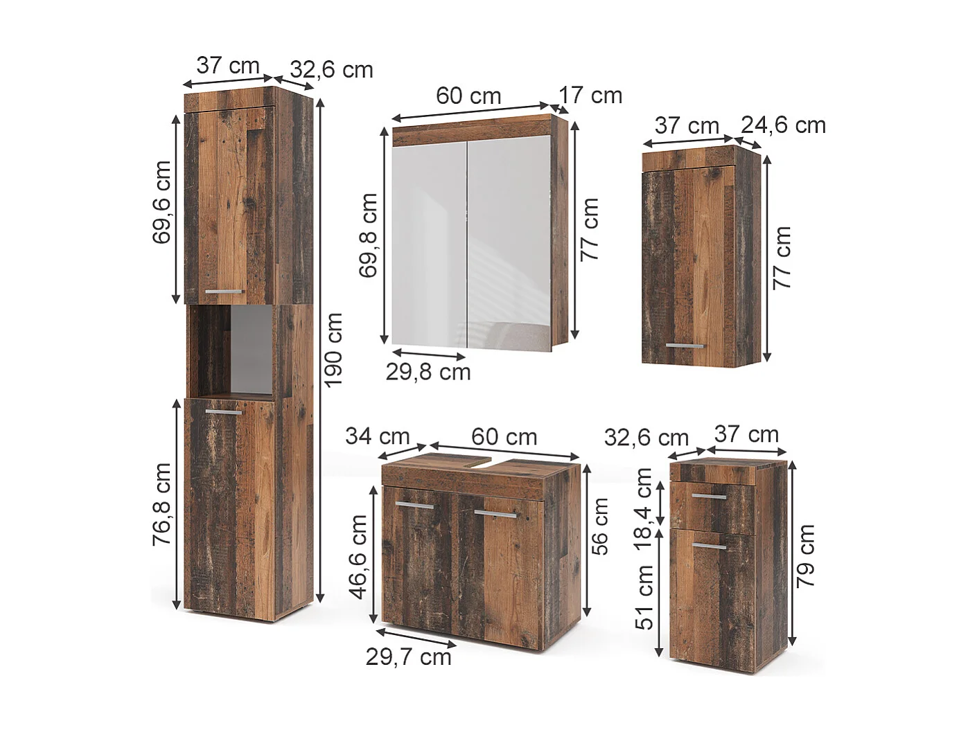 Ensemble de meubles de salle de bains oldstyle 60x34x56 luna