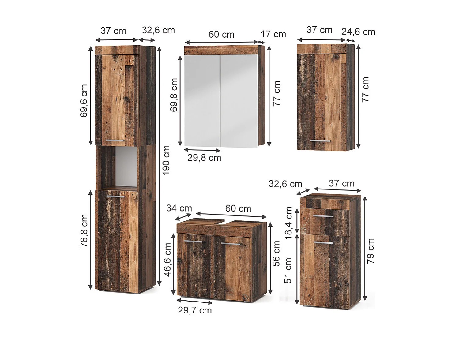 Badmöbel-Set oldstyle 60x34x56 luna