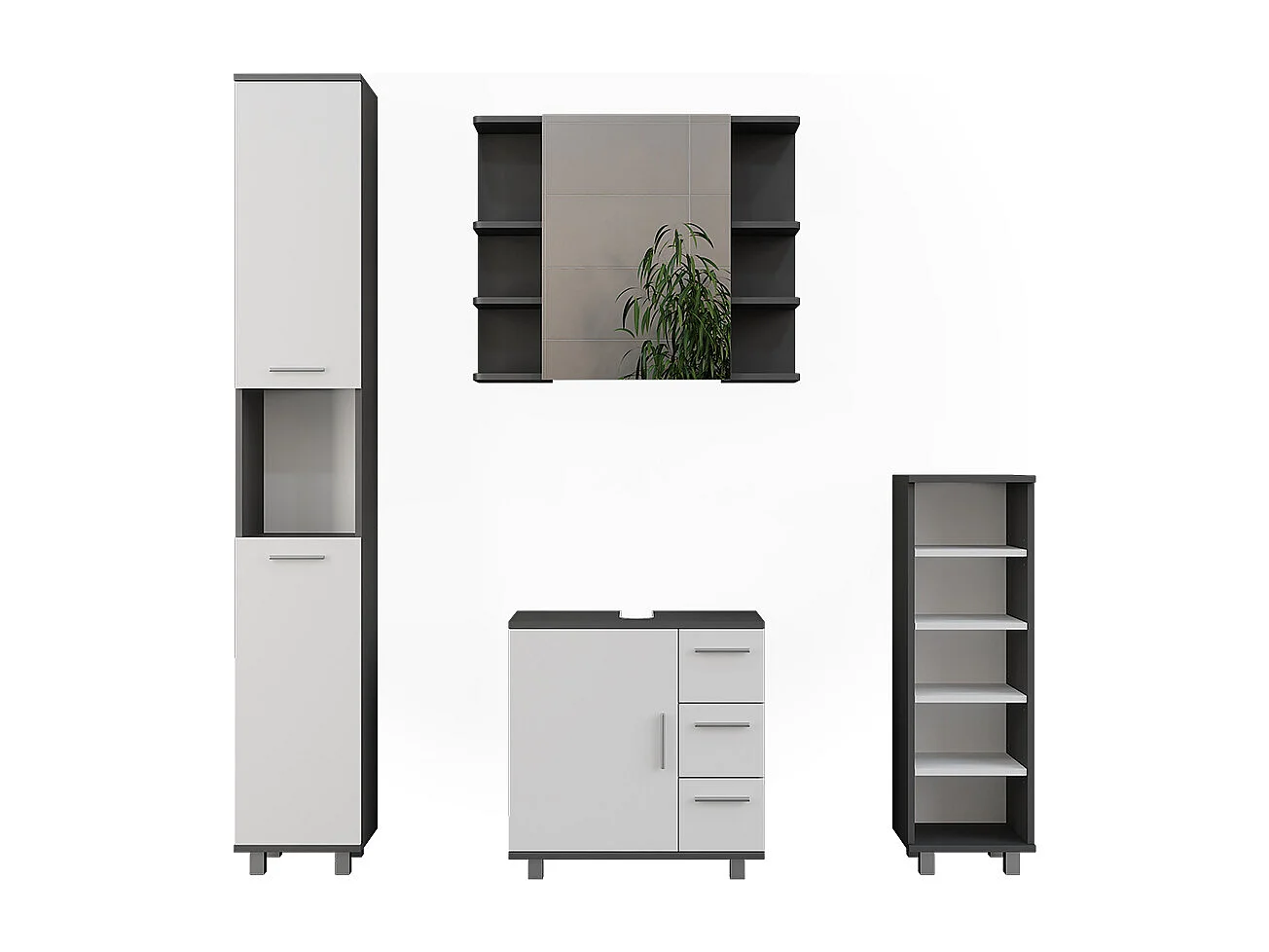 Set di mobili da bagno antracite/bianco 60.2x33x60.8 ilias