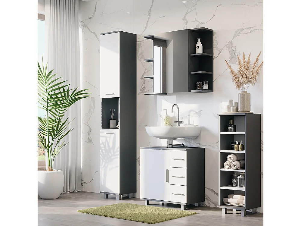 Set di mobili da bagno antracite/bianco 60.2x33x60.8 ilias