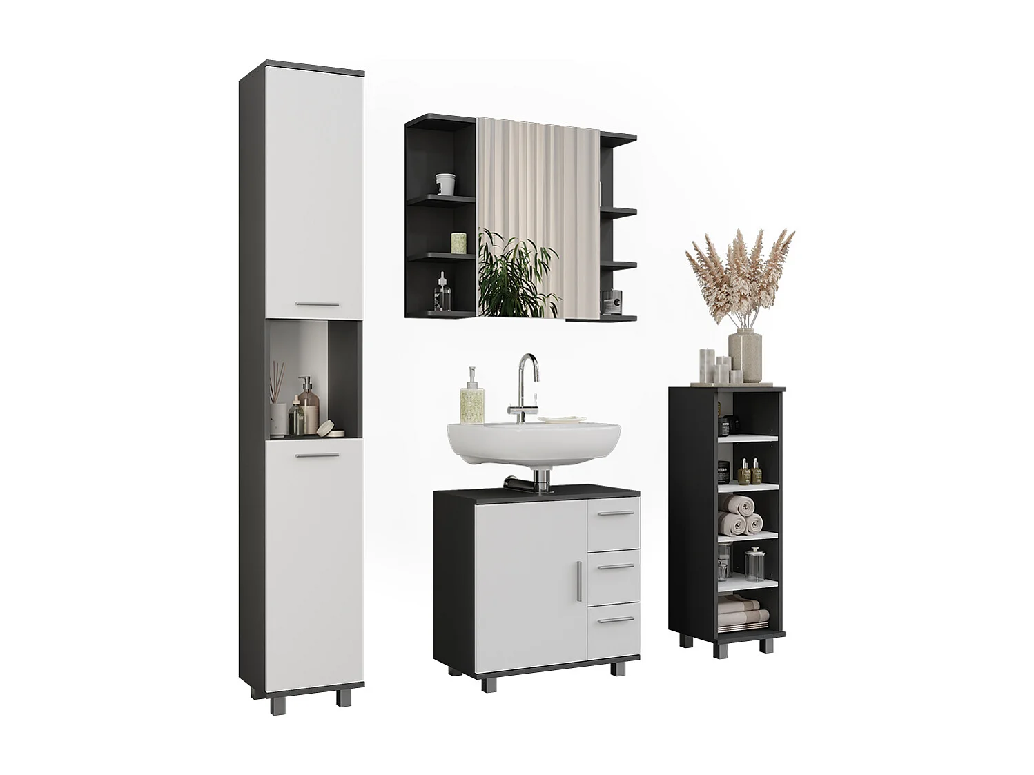 Set di mobili da bagno antracite/bianco 60.2x33x60.8 ilias