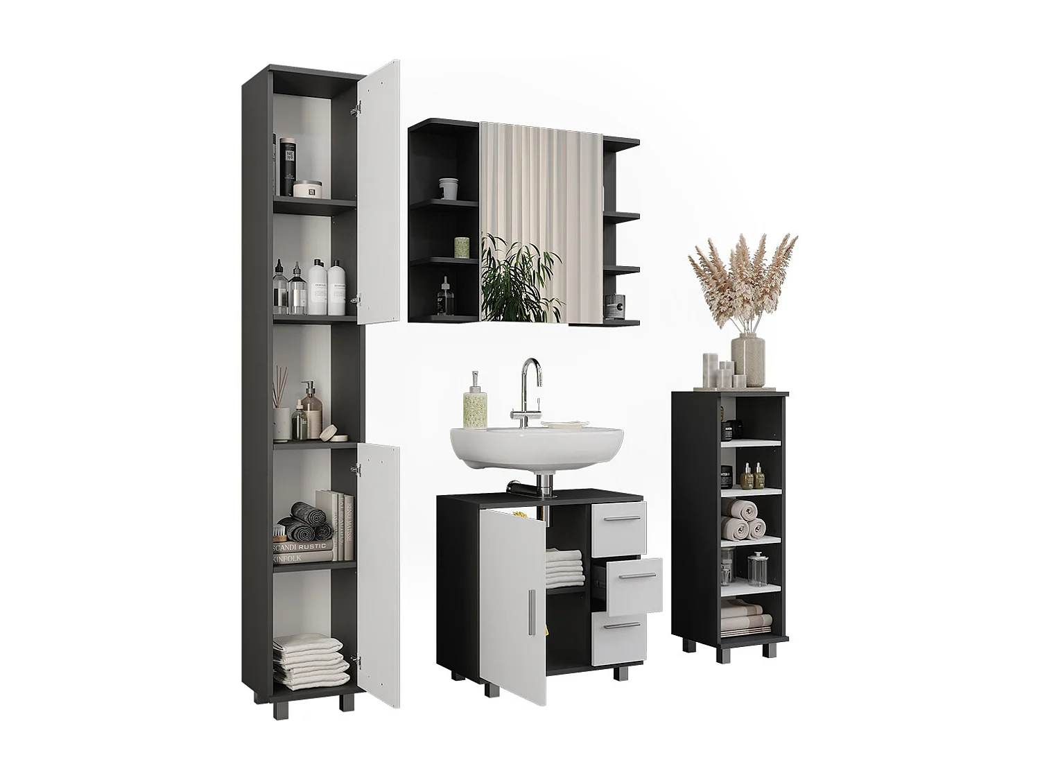 Meubles bain anthracite/blanc 60.2x33x60.8 ilias