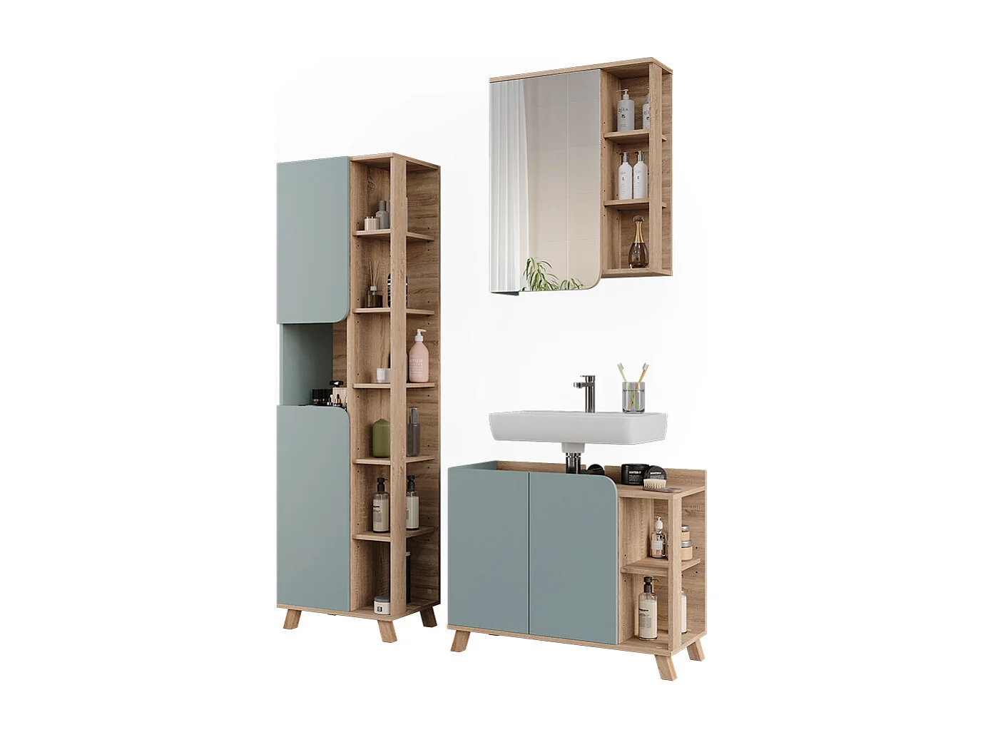 Badkamermeubelset sonoma/blauw 80x35x65 karen