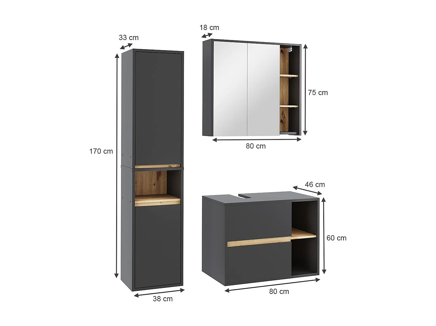 Set di mobili da bagno grigio/artisan 80x46x60 viola