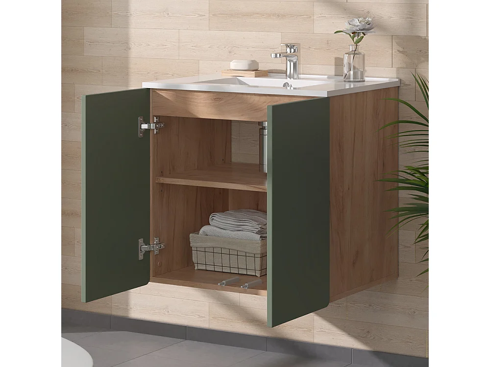 Meubles bain force dor chêne/vert 61.8x44.8x57.8 izan