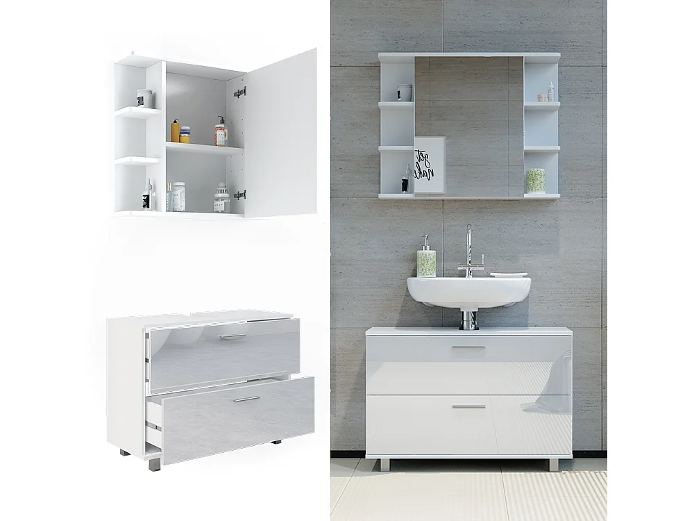 Set di mobili da bagno bianco lucido 80.2x33x60.8 ilias