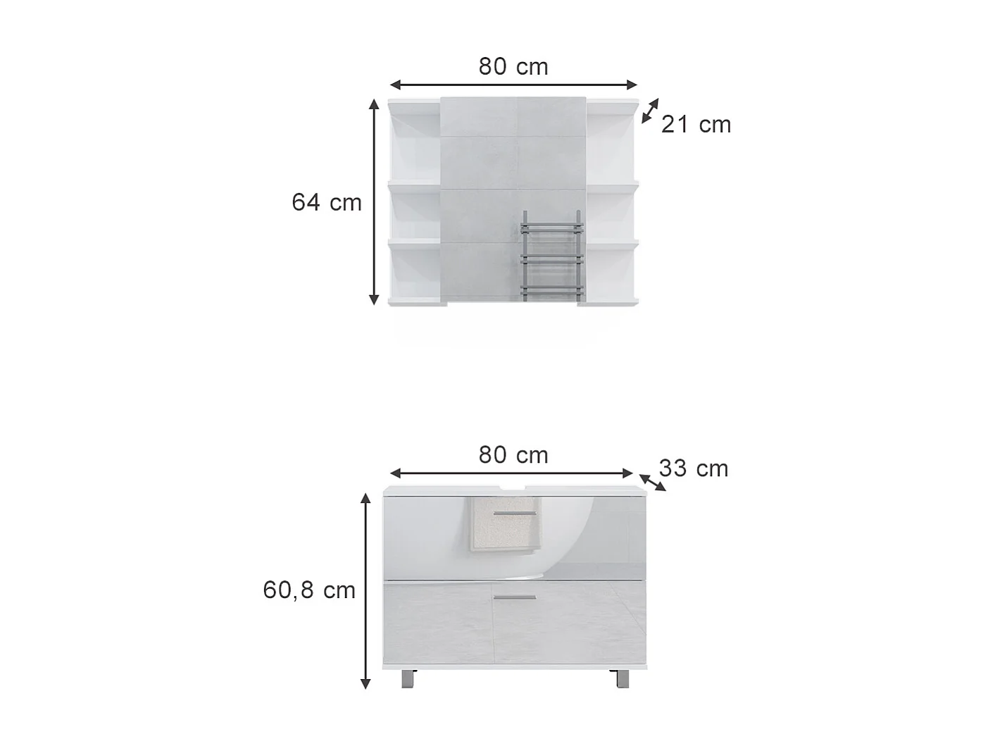 Meubles bain blanc haute brillance 80.2x33x60.8 ilias