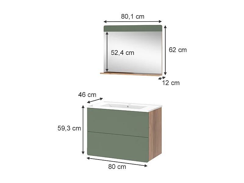 Badmöbel-Set goldkraft eiche/grün 80x46x59.3 izan
