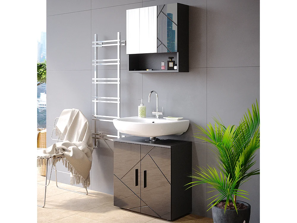 Badmöbel-Set anthrazit hochglanz 80x41x58.6 irma