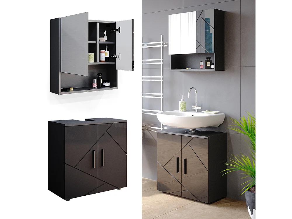 Meubles bain anthracite haute brillance 80x41x58.6 irma