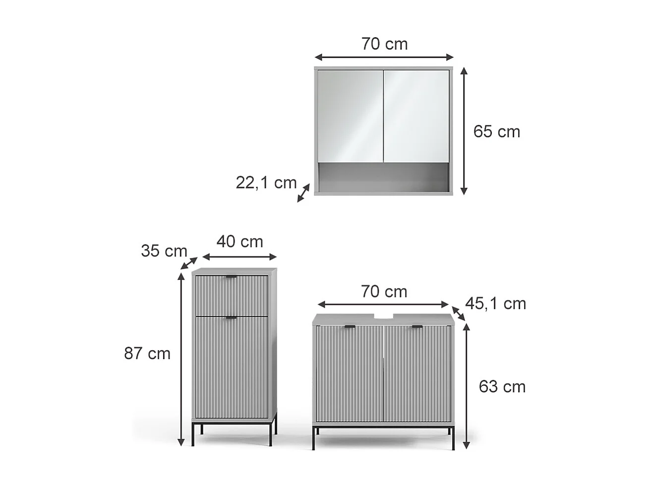 Set di mobili da bagno grigio 70x45x63 eliza