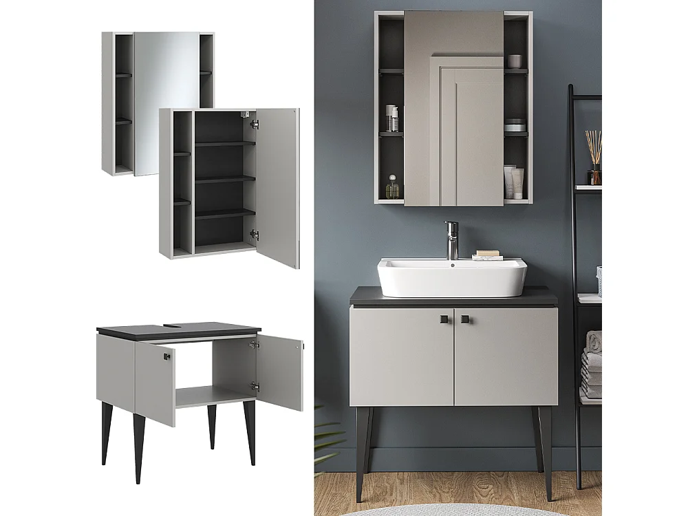 Conjunto de muebles de baño gris 80x20x79 gerta