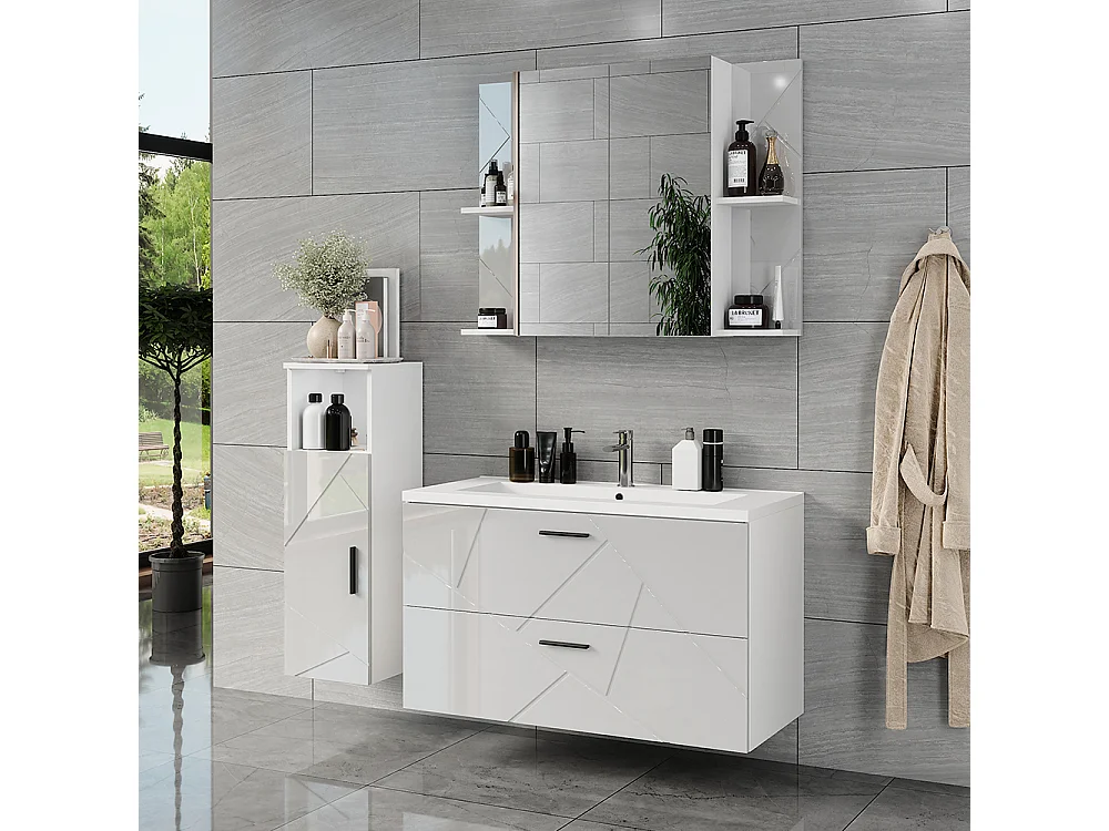 Ensemble de meubles de salle de bains blanc/blanc brillant 100x46x57 irma