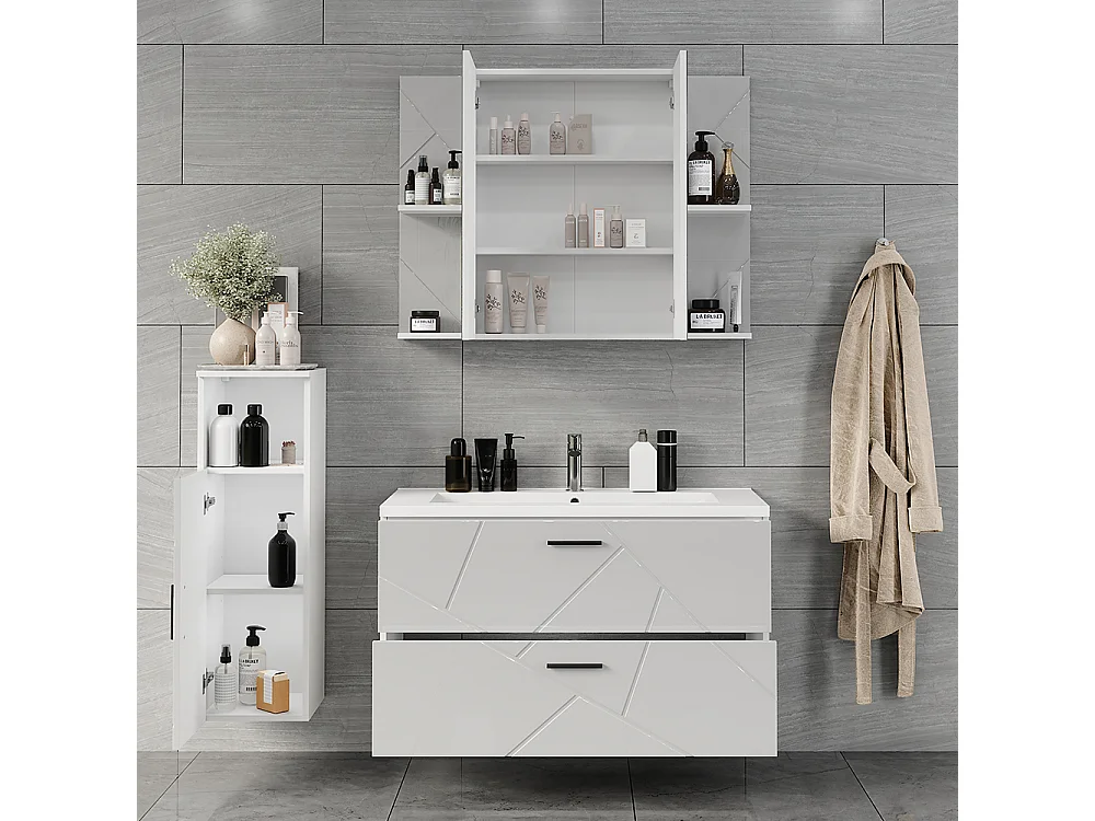 Ensemble de meubles de salle de bains blanc/blanc brillant 100x46x57 irma