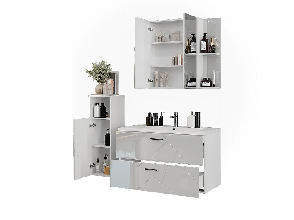 Ensemble de meubles de salle de bains blanc/blanc brillant 100x46x57 irma