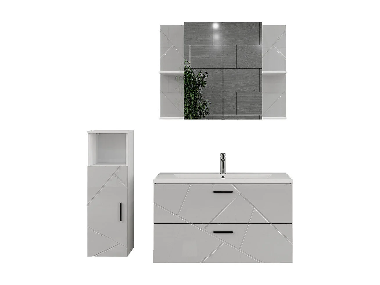 Ensemble de meubles de salle de bains blanc/blanc brillant 100x46x57 irma