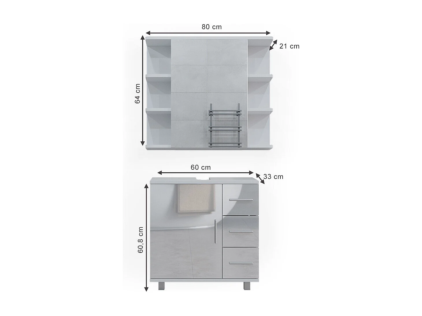 Set mobili bagno bianco lucido 60x33x60.8 ilias