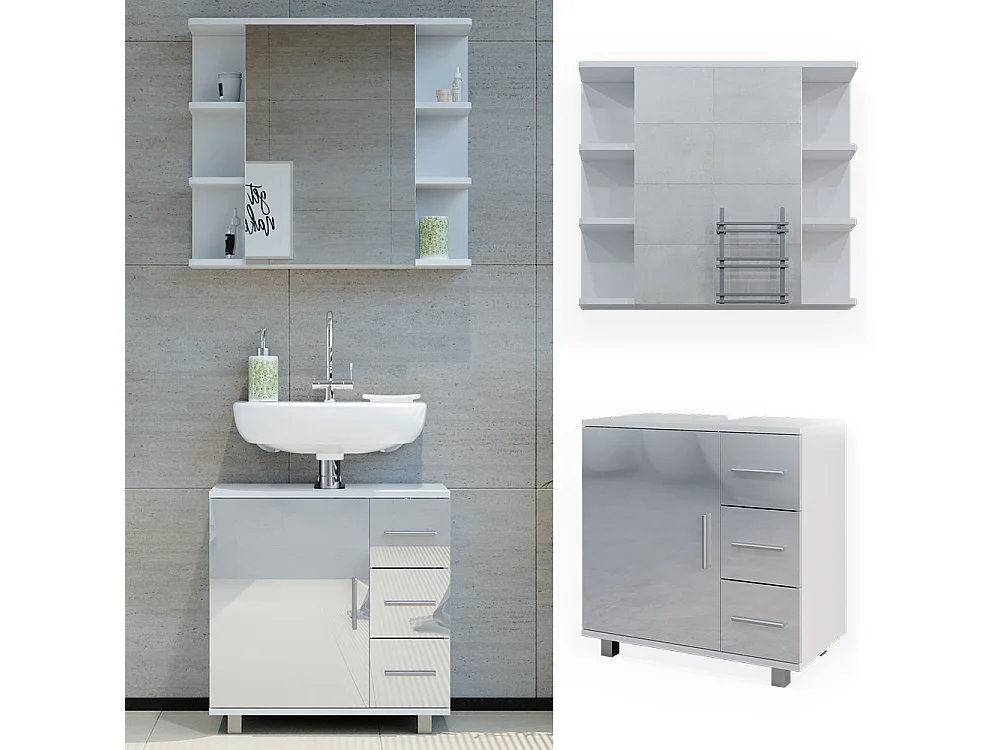 Meubles bain blanc haute brillance 60x33x60.8 ilias