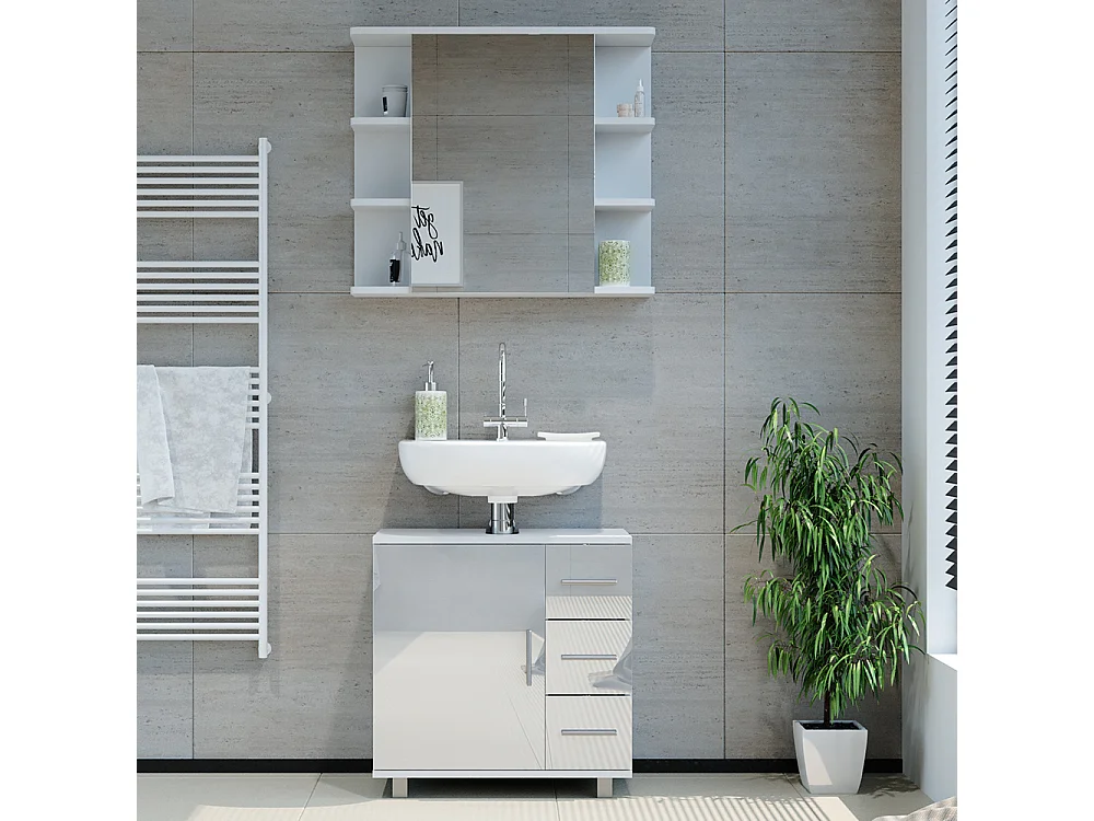 Meubles bain blanc haute brillance 60x33x60.8 ilias