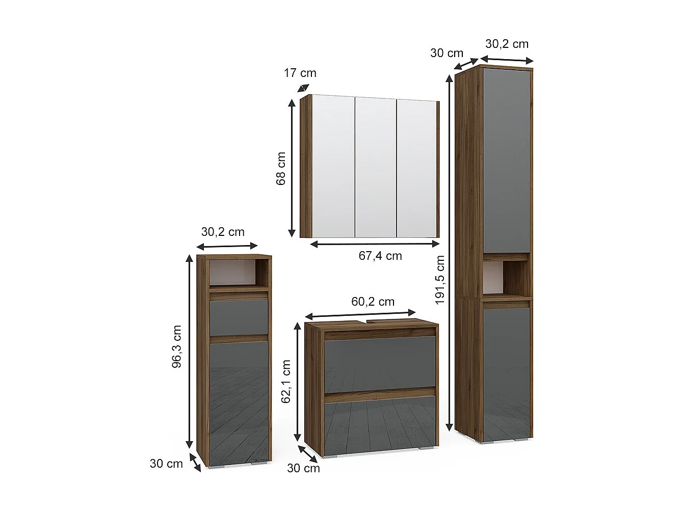 Set mobili bagno antracite 60x30x62 majest