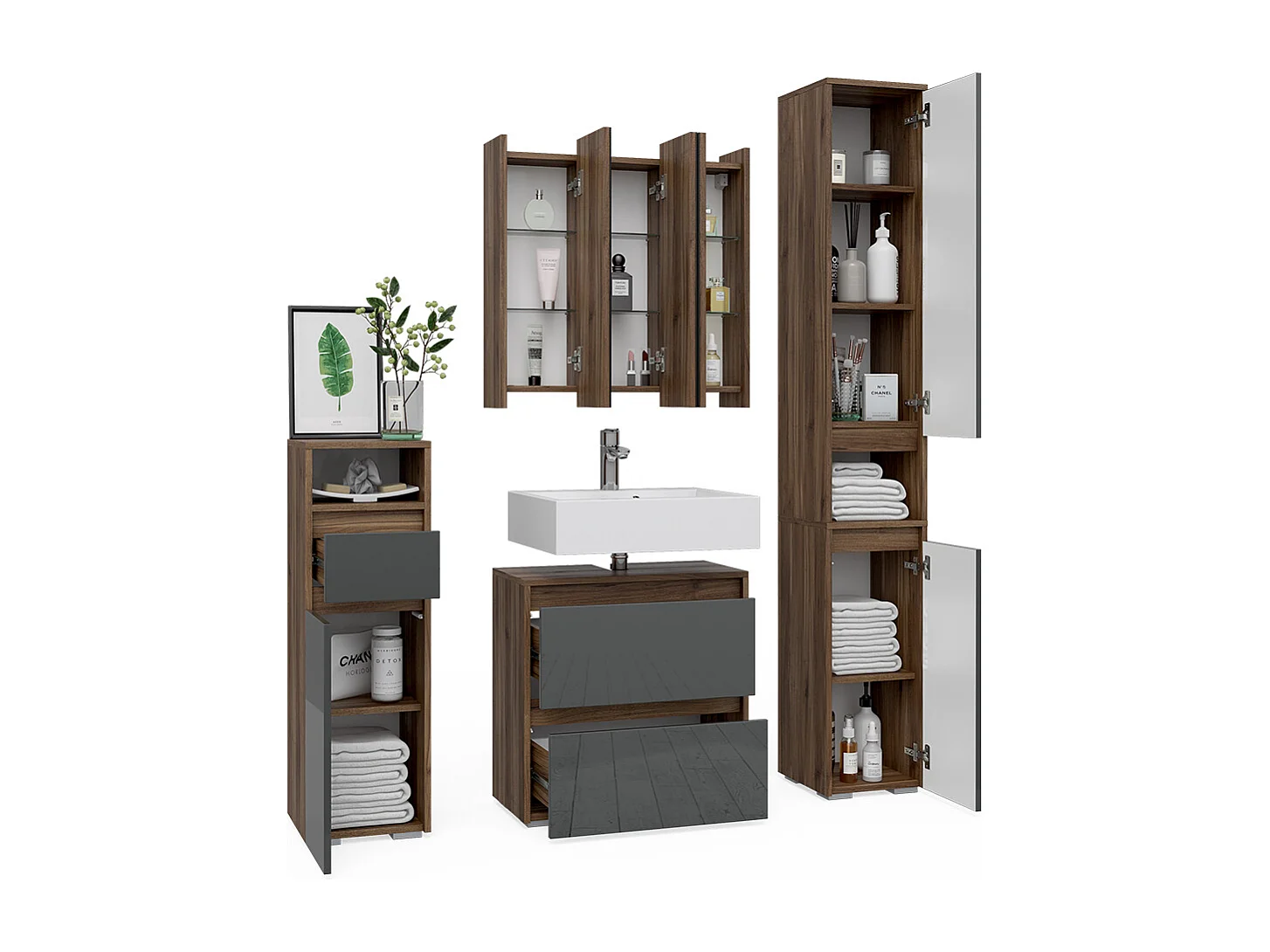 Set mobili bagno antracite 60x30x62 majest