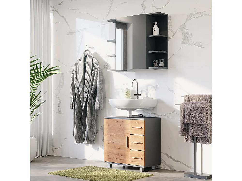 Ensemble de meubles de salle de bains anthracite/chêne doré 60.2x33x60.8 ilias